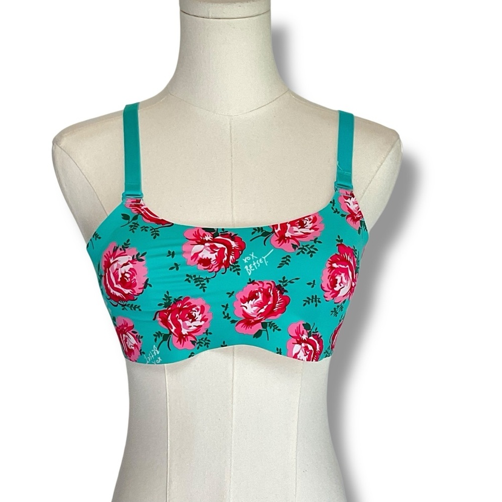 Betsey Johnson x Knix Bra Turquoise Blue Pink Roses Lightweight Size‎ Small